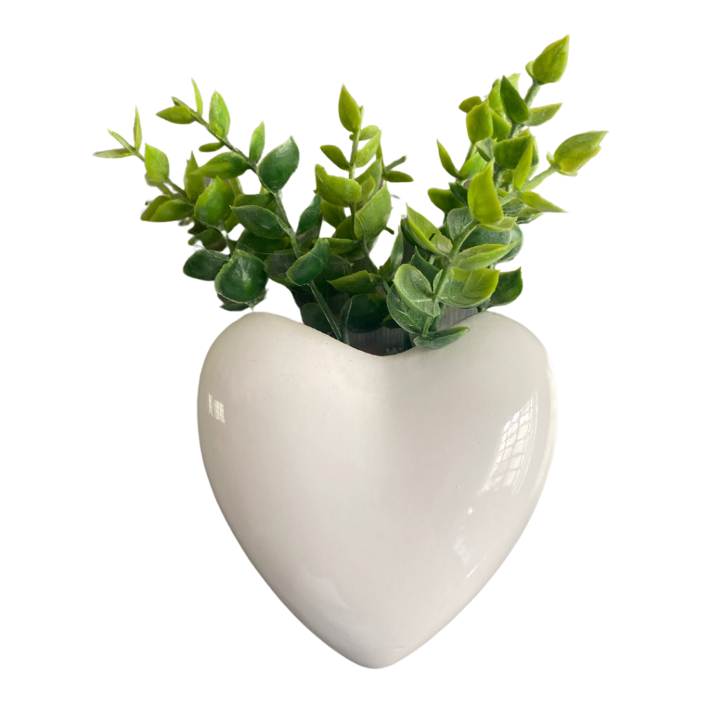 1 Cachepot Imã De Geladeira Coração Com Planta Artificialcial