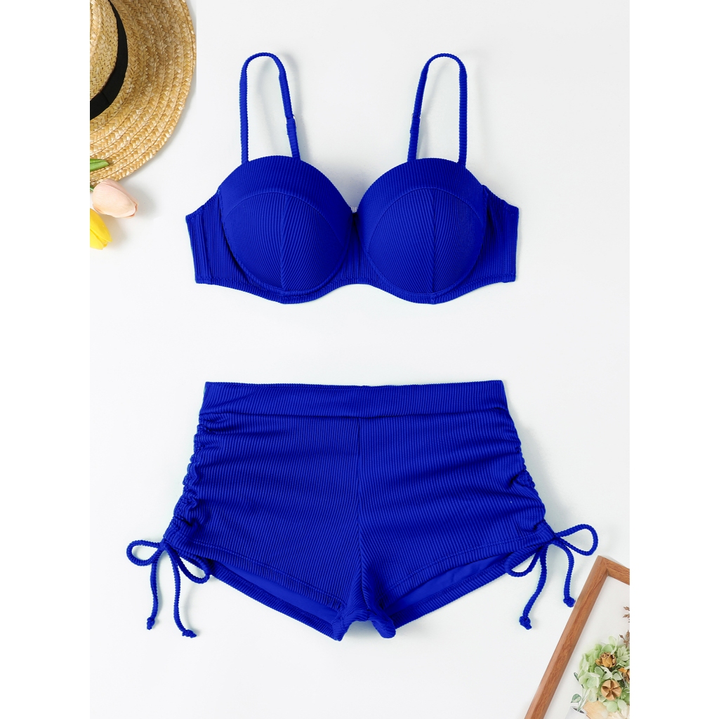 Conjunto Biquíni c/ Shorts Feminino Para o Verão Cor Lisa Sexy Moda Biquíni Conjunto De Duas Peças XX104