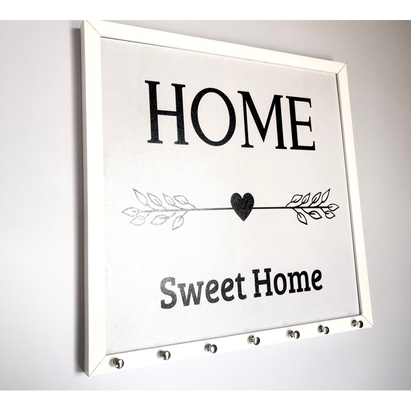 Quadro resina quadro de luz 43x43 Home Tweet Home porta chaves (moldura madeira )coração