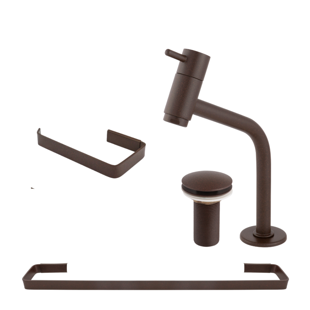 Kit Corten - Torneira Link Baixa 45º+ Válvula Click 7/8 + Porta Toalha Reto + Papeleira