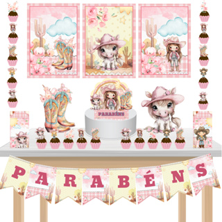 Kit Festa Fácil Kit Só Um Bolinho Cowgirl Boiadeira Cavalos Mêsversário Aniversário em Oferta na Shopee