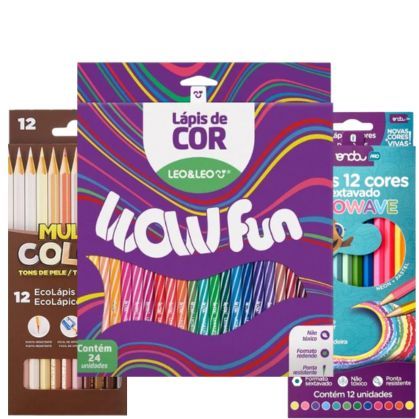 Kit 48 Lápis De Cor- 24 Lapis Leo E Leo ,6 Tons pastel,12 Cor de pele,6 Tons Neon