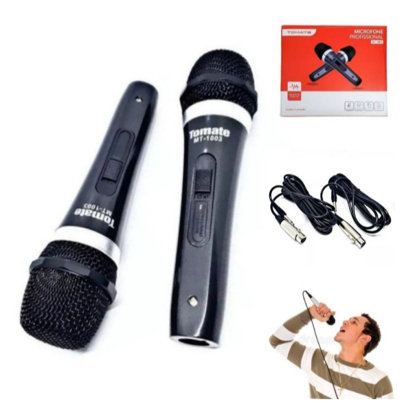 Kit Microfone Profissional Com Fio Duplo Mt-1003 - Tomate