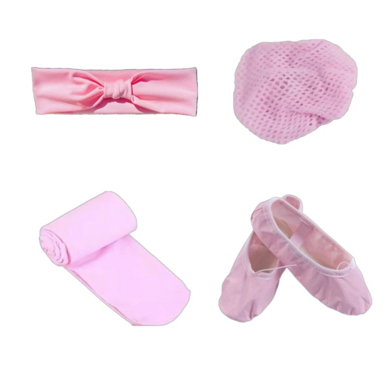 Kit Ballet infantil 4 itens/ Faixinha + Rede + Meia calça + Sapatilha em Oferta na Shopee