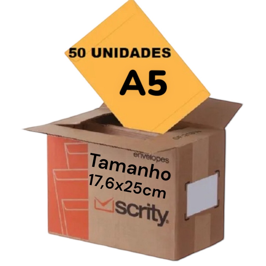 Envelope Saco Kraft Ouro Sko 025 A5 17x25cm - 50 Un Amarelo Liso 80g Escritório Documento Meio A4
