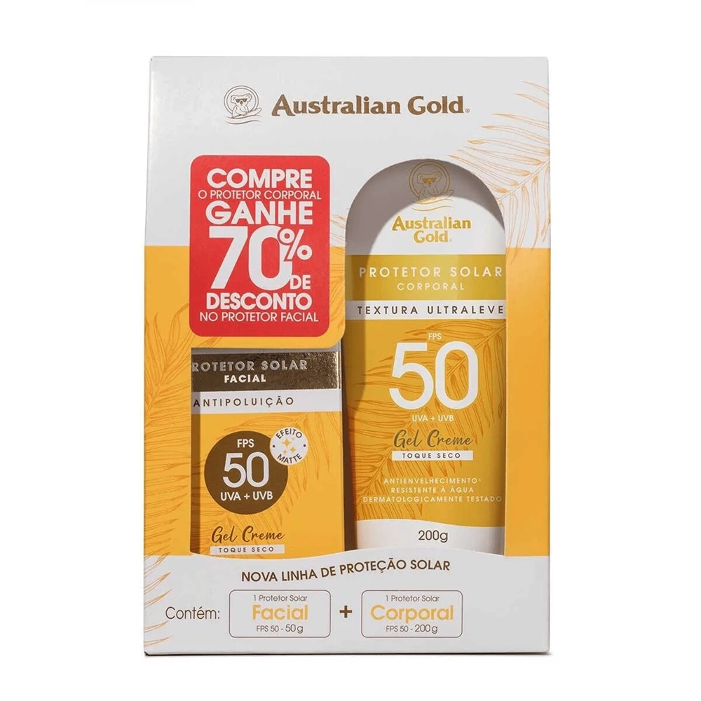 Kit Australian Gold Protetor Solar Corporal FPS50 200g + Facial FPS50 50g - Kit de Protetor Solar