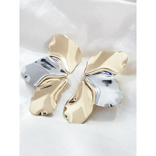Brincos Femininos Folha Meia Petala Brinco Leque 2 Cores Brinco Folheado a Ouro e Prata