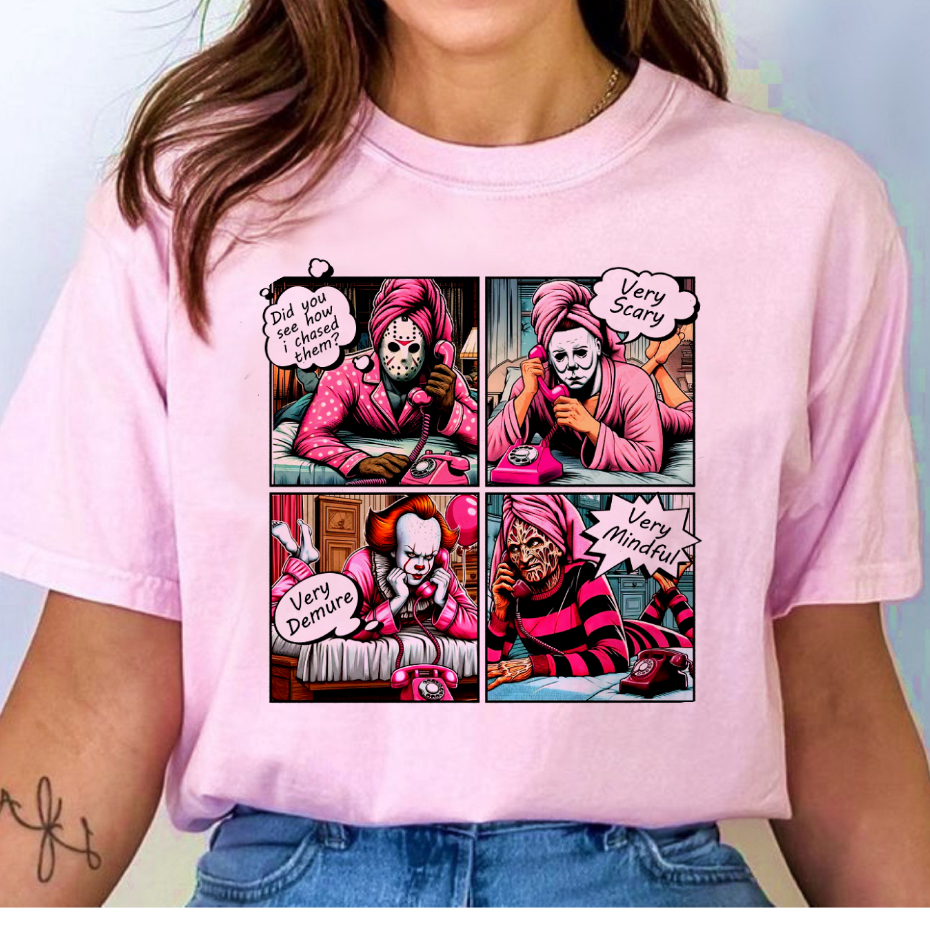 camiseta blusa vilões filmes terror meninas malvadas, babylook feminina personagens geek plus size