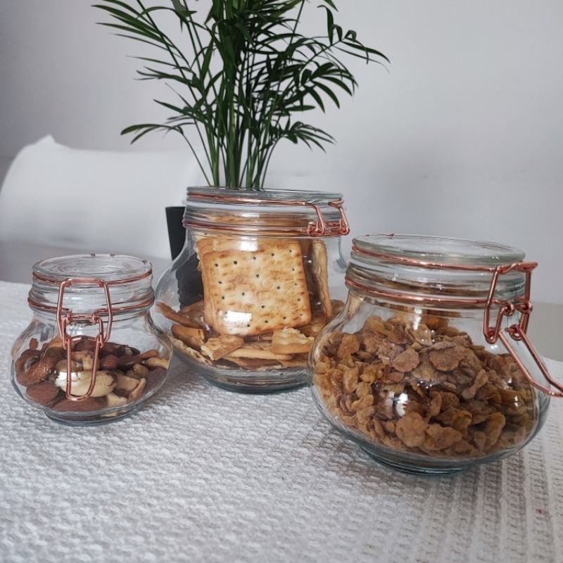 Conjunto Pote Hermético de vidro Clip Rose Gold 3 Peças