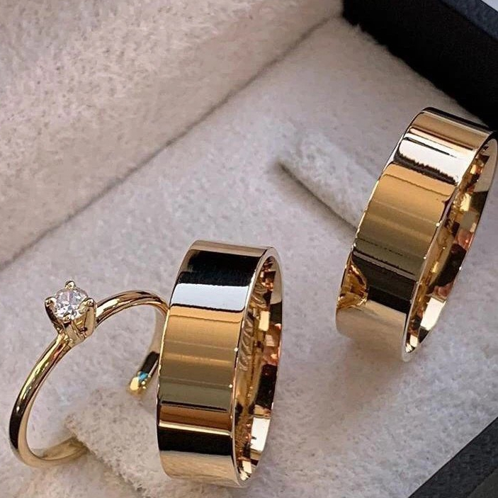 Par Aliança Moeda Antiga Casamento Noivado Reta 6MM + Anel Solitário e Gravação em Oferta na Shopee