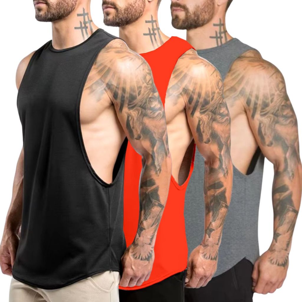 Kit 3 Regatas Longline Masculina Oversized Camiseta Cavada Treino Academia Musculação