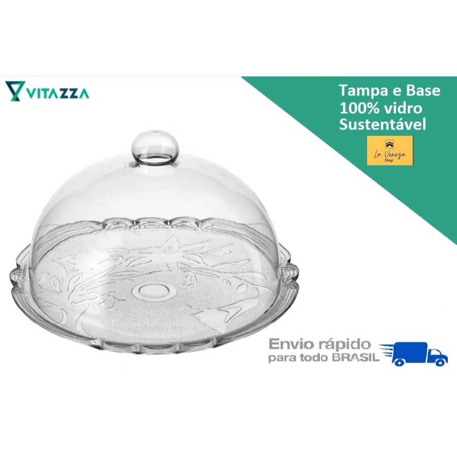 Porta Bolo Boleira De Vidro Flor De Lirio 32cm Vitazza em Oferta na Shopee