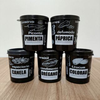 Kit 5 Potes Plásticos Porta Condimentos Pretos em Oferta na Shopee