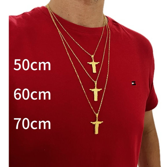 Corrente com pingente Cristo Redentor banhado a ouro 18k cartie masculino e feminino