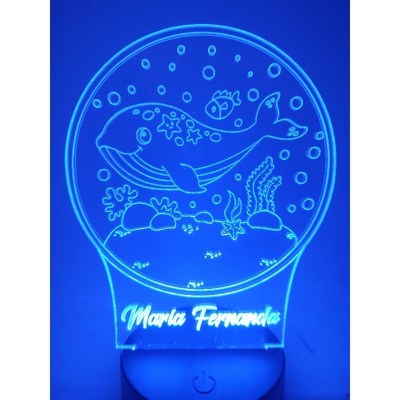 Luminária Led Jubarte Baleia infantil RGB USB 16 Cores com controle remoto