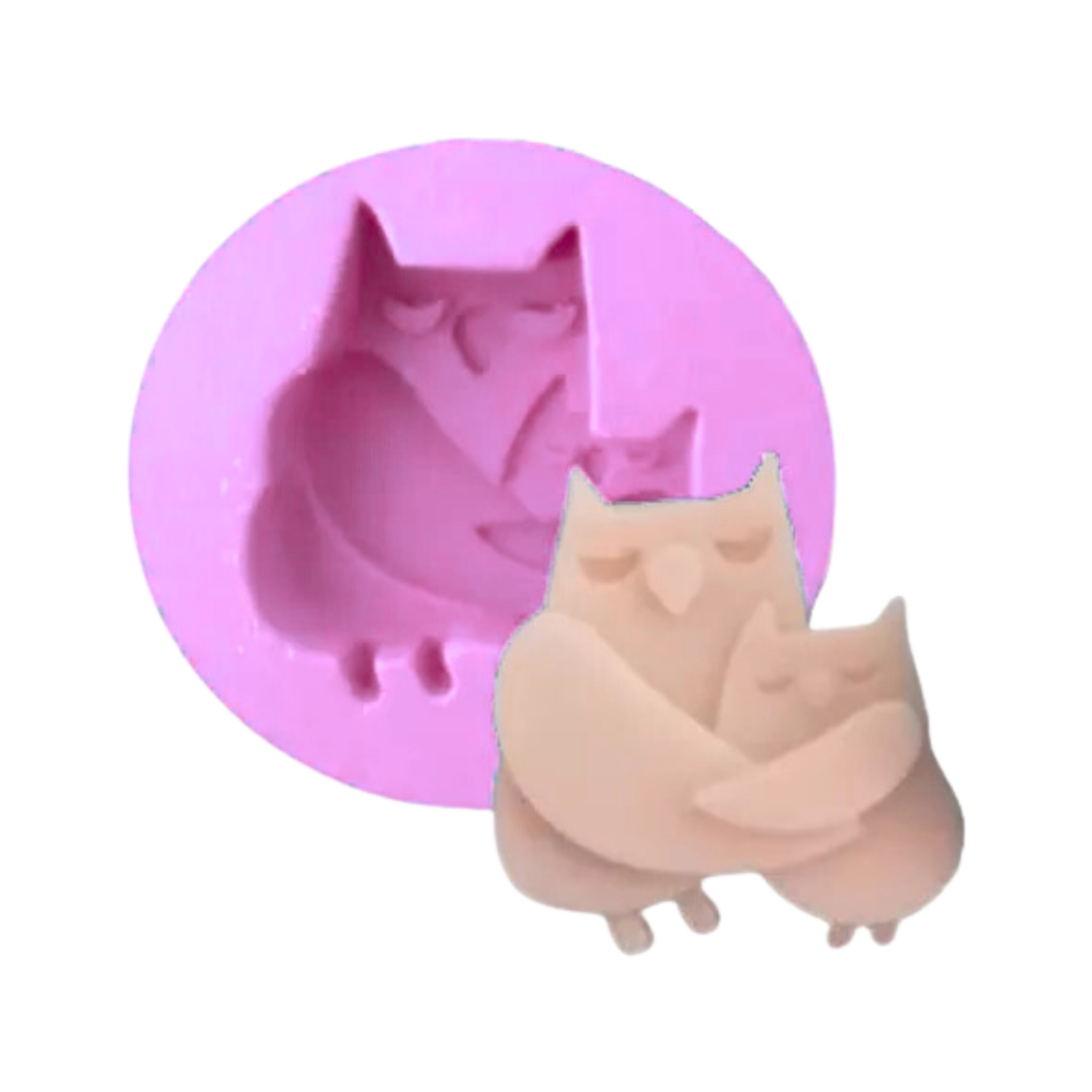 Forma Molde Silicone Sabonete Vela Biscuit Resina - Coruja Mãe E Filha