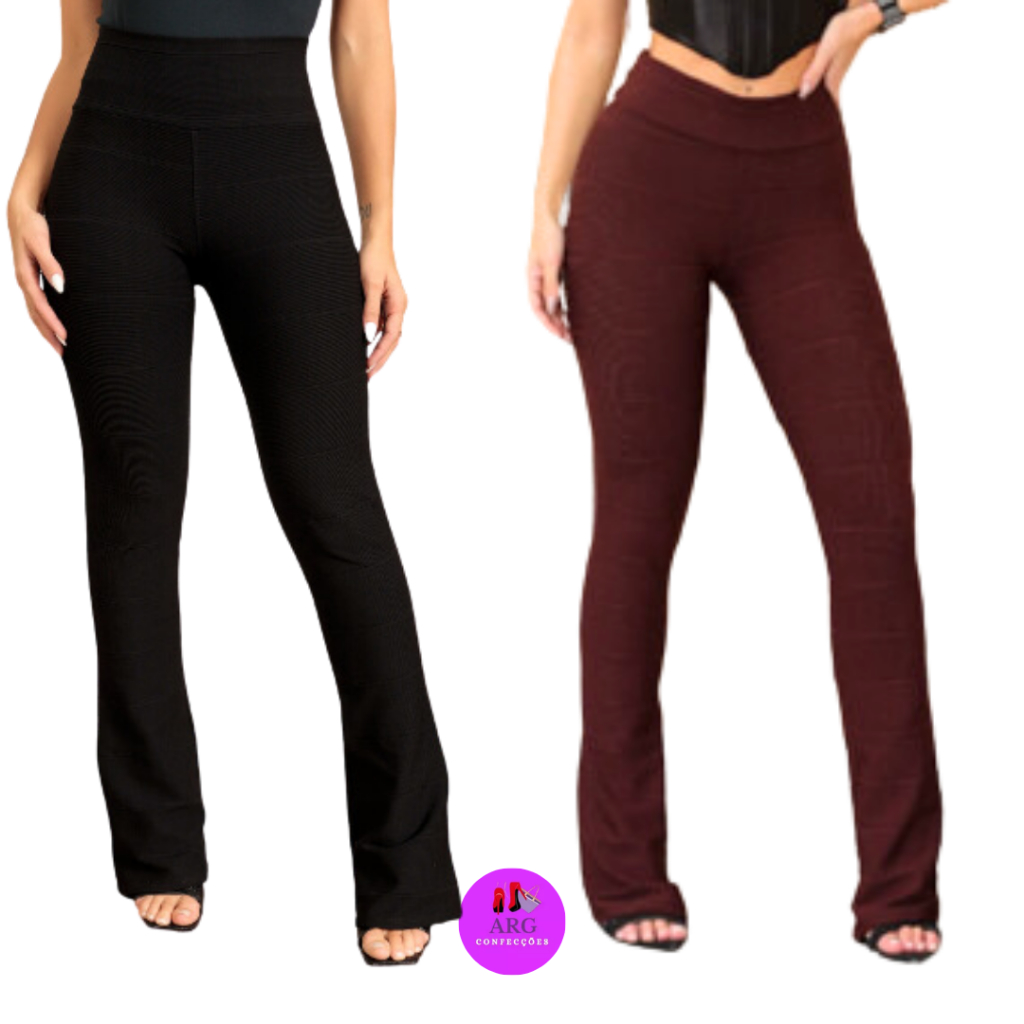 Kit 2 Calça Flare Bandagem Vinho e Preta | Tecido Grosso | Confortável