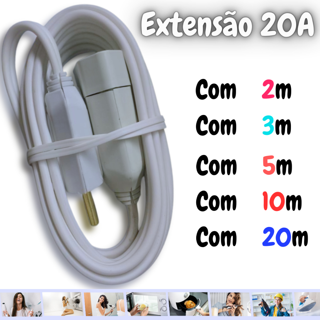 Extensão elétrica 20A P/ Ferro de passar/Secador / Lavadora/ Microondas/ Chapinha/ Furadeira... em Oferta na Shopee