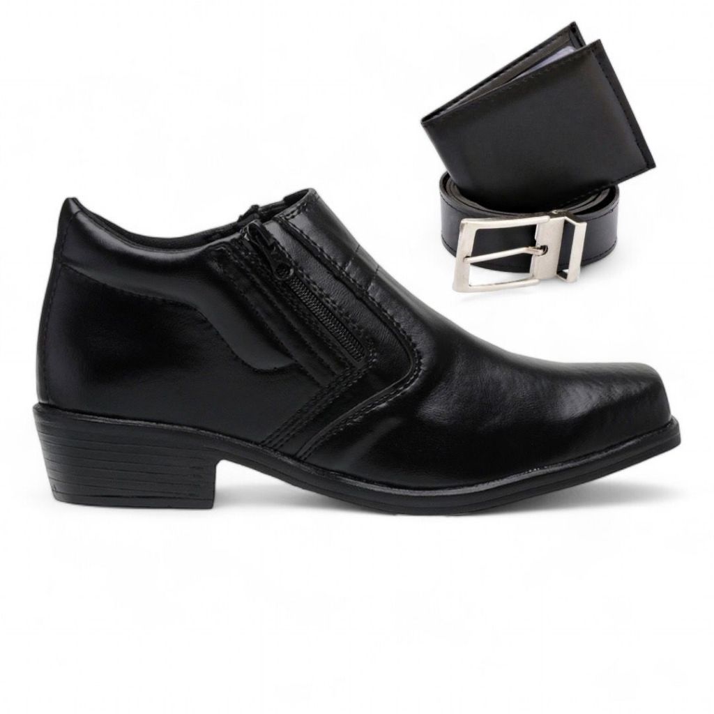 Botinha Social Sapato Masculino Casual Couro Zíper Cinto e Carteira Preço de Fábrica