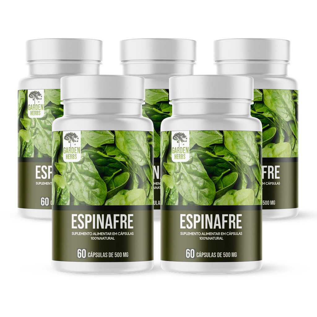 Espinafre (Extrato 100%Puro) 500 Mg - 60 cápsulas - Kit 5 unidades