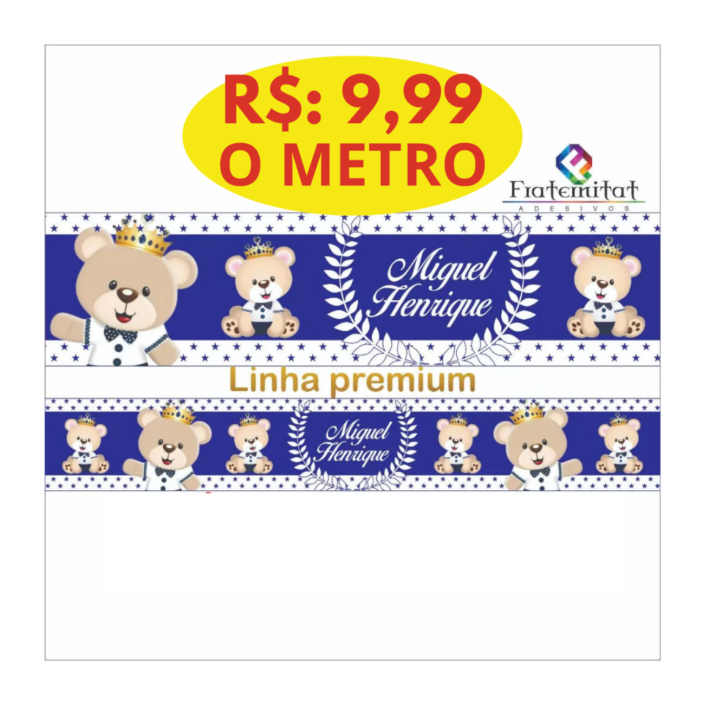 Faixa Decorativa Ursinho Príncipe Baby Coroa (Personalizado com o nome do seu bebê)