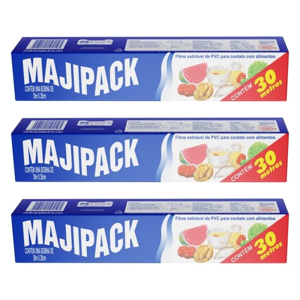 Filme de PVC Serrilha Majipack 28cmx30m - kit c/ 3 unds