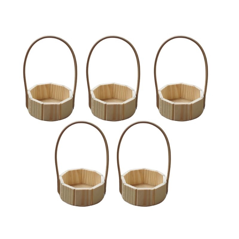 Kit 5 Cestinhas Madeira 13cm Cesta Presentes Mimos Exclusivos