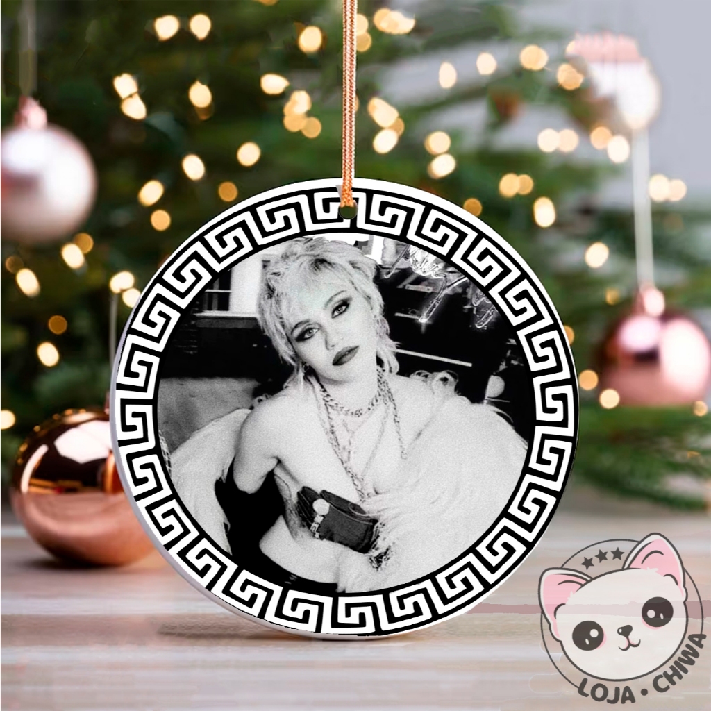 Enfeite de Natal  Miley Cyrus  Merry Christmas Ornamento Festas em Madeira