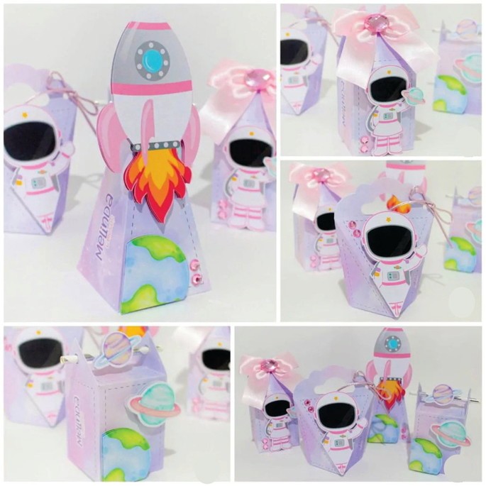 Kit Pegue e Monte 3D- Festa Lembrancinhas Astronauta menina 1.0 Personalizados Caixinhas