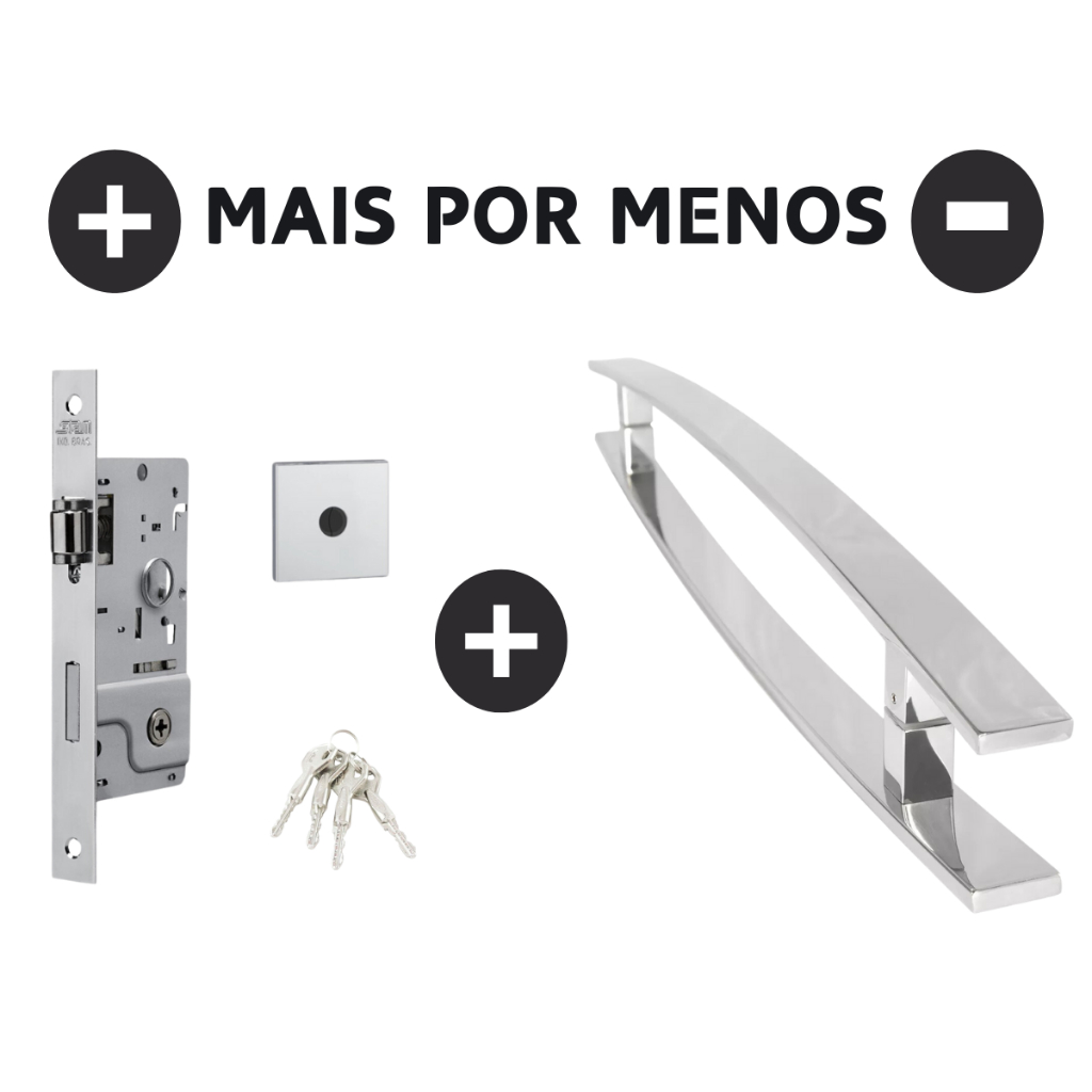 Kit Fechadura Tetra Rolete Tetra Stam Porta Pivotante + Puxador Arco Chato Inox