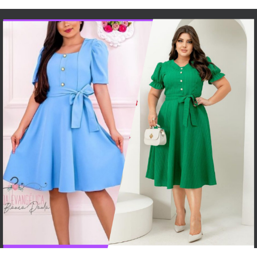 Vestido Feminino Moda Evangélica Gospel Cristã Social acinturado Midi Com Lycra