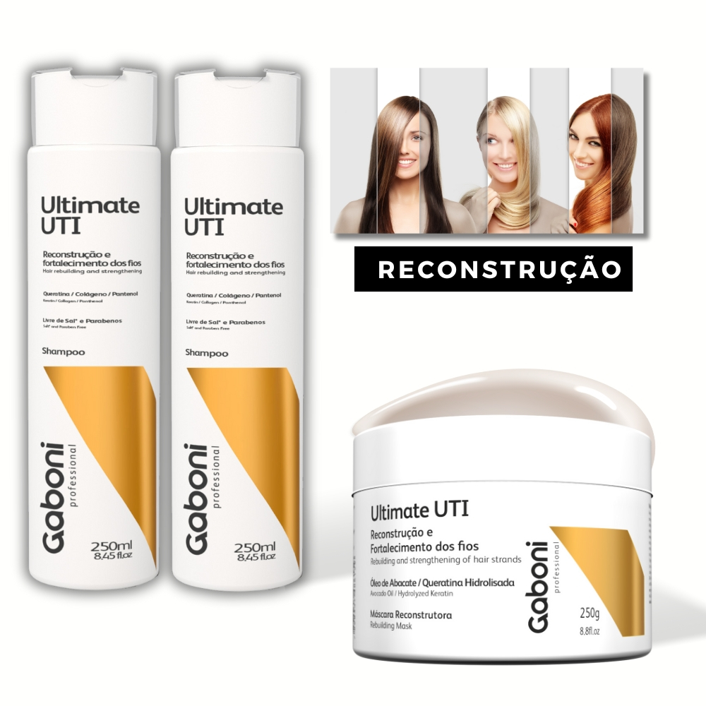 Kit Reconstrução Capilar - Shampoo (2 unidades) + Máscara 250 g (1 unid) Ultimate UTI Gaboni