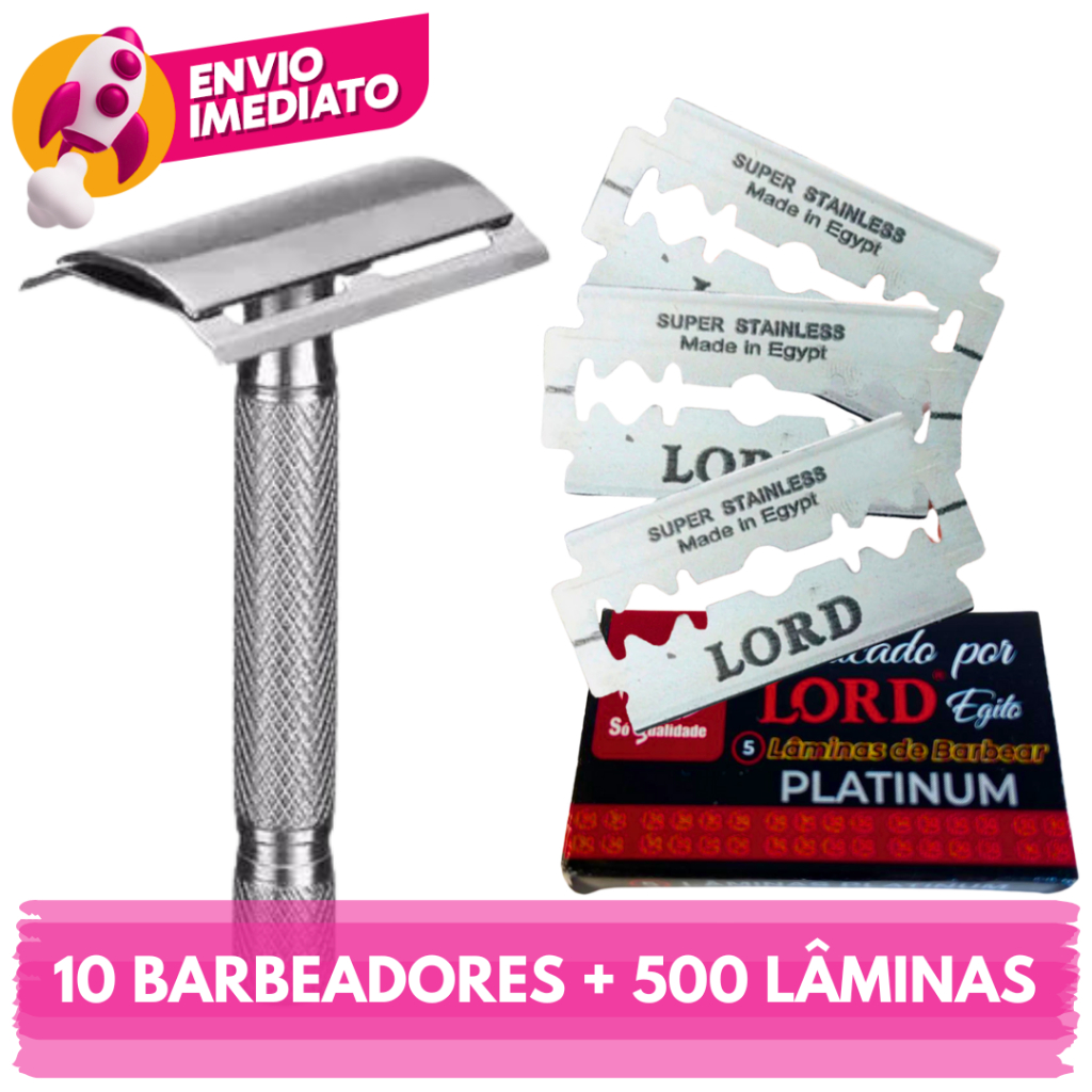 Kit Aparelho Barbeador Metal Clássico Manual Retrô + Lâminas Para Barbeador E Navalha Profissional