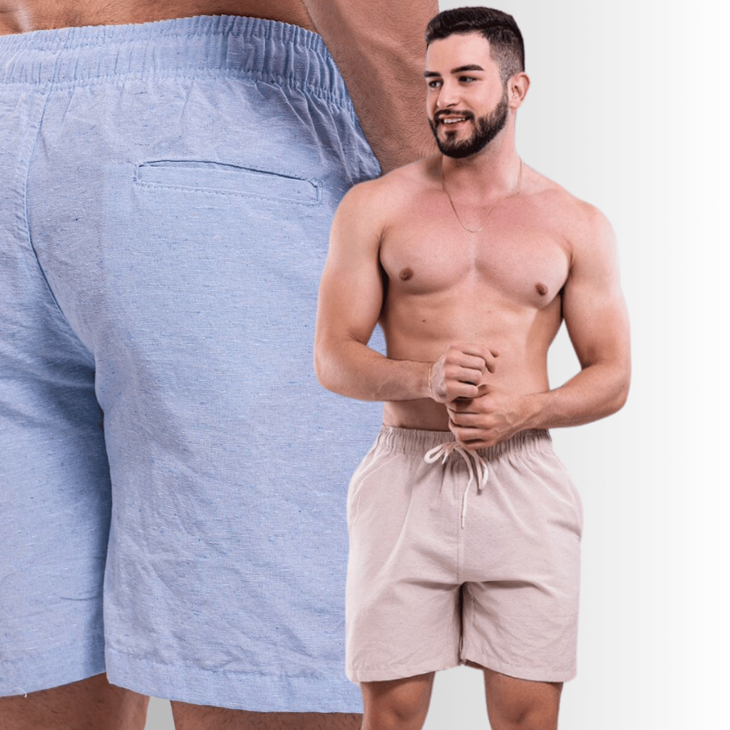 Short Linho Masculino Bermuda Linho Mauricinho Linho Casual Com Bolso Lateral e Atras