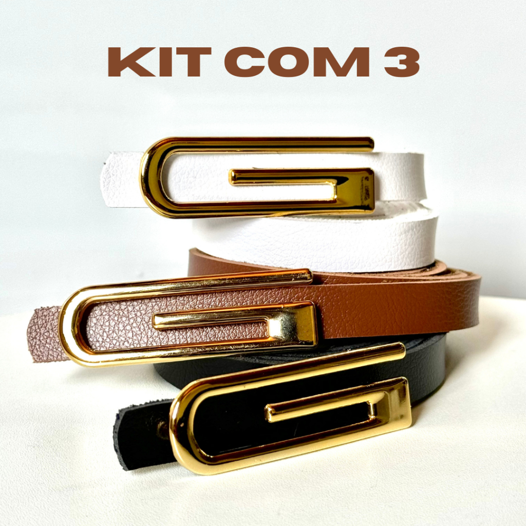 Kit 3 Cinto Feminino fino da moda FIvela G em Oferta na Shopee