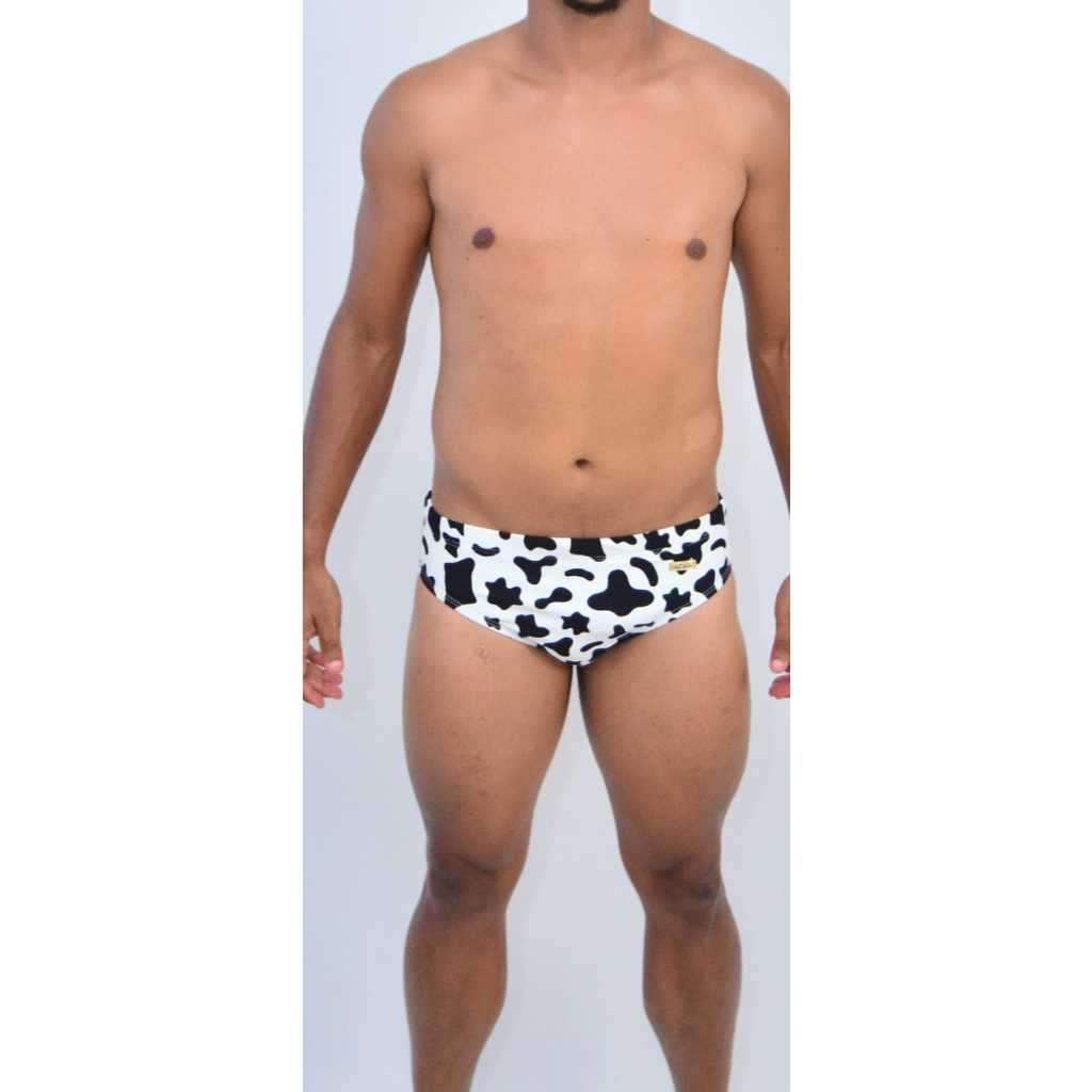 Sunga slim masculina cavada estampa de vaquinha.