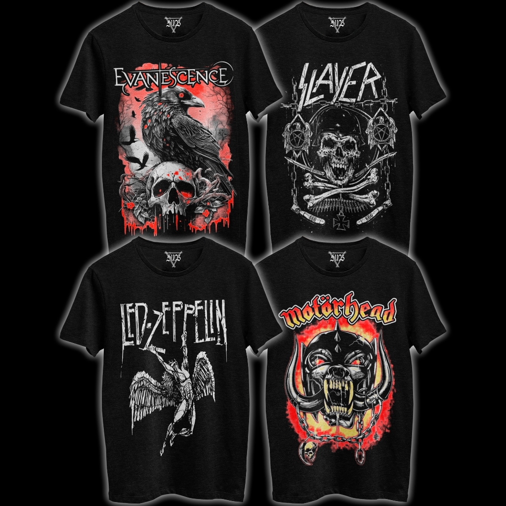 Evanescence Led Zeppelin Motorhead Slayer Camiseta Banda Rock em Oferta na Shopee