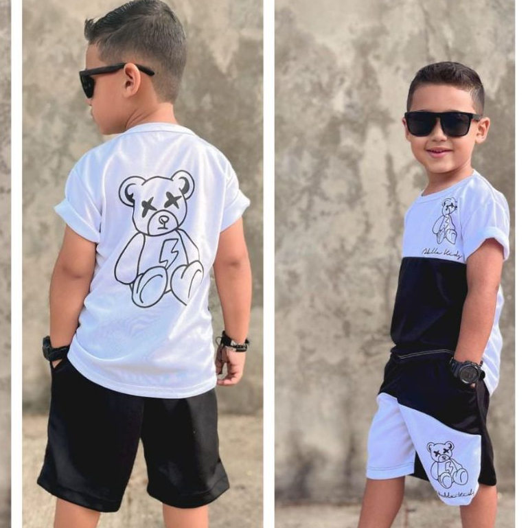 Conjunto de verao infantil juvenil verao bermuda e camisa meninos meninas lançamento