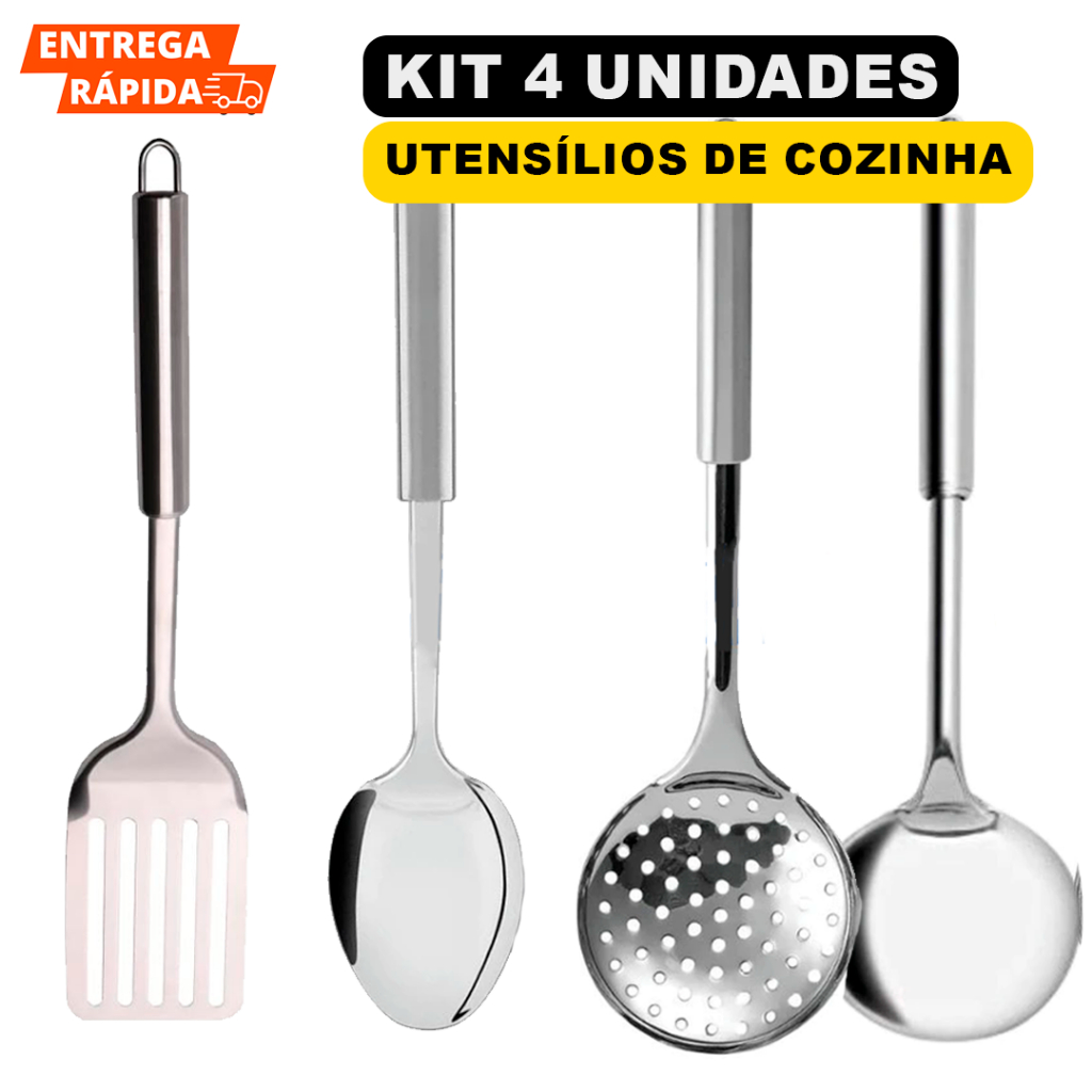 Utensílios Para Cozinha Kit 4 Peças De Inox Com Alça Para Pendurar Utensílios Para Restaurante