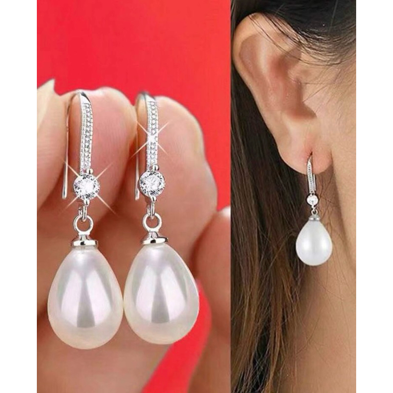 Brincos De Noiva Gota Prata Acessórios De Festa De Alta Qualidade, Brincos de Pingente de Pérola com Zircônia Brilhante