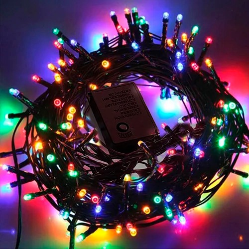 Pisca Pisca Decoração Arvore de Natal 100 Led 10 Metros Cordão 8 Funções Fio Verde