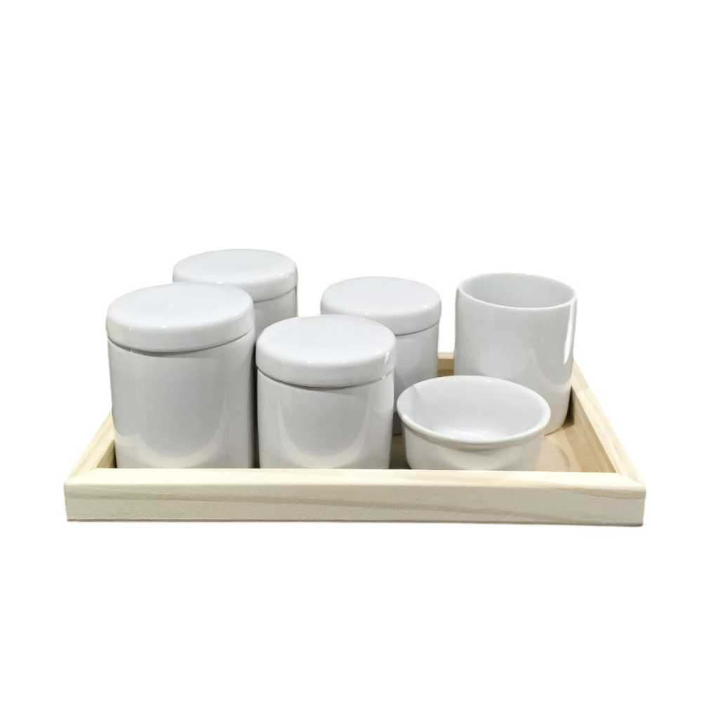 Kit higiene bebê porcelana potes com tampa porta algodão cotonete molhadeira bandeja retangular pinus menino menina