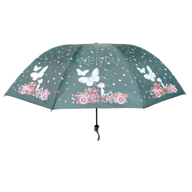 guarda-chuva feminina triplo dobrável duplo grande de dupla finalidade reforço contra vento solar uv (borboleta)