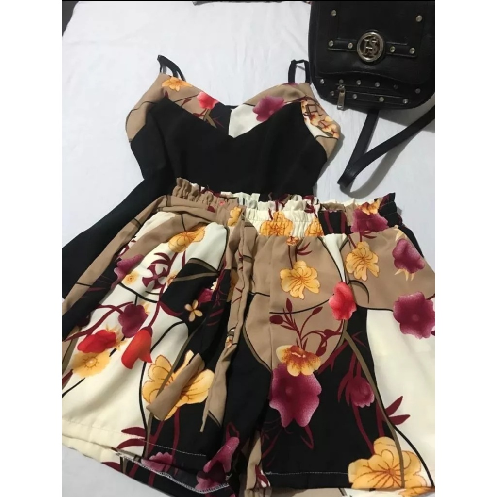 Conjunto Short + Blusa de Alcinha Malha Liganete Estampado/Leve e Confortável/Barato Feminino