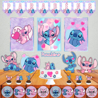 Kit Festa Stitch e Angel Rosa e Azul, festa em casa, escola decoração completa