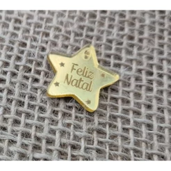 10 unidades Estrela 2cm Acrílicos Tags Natal - diametro do furo 2mm ** Atenção FRASE PRONTA ( NÃO É PERSONALIZADO)**