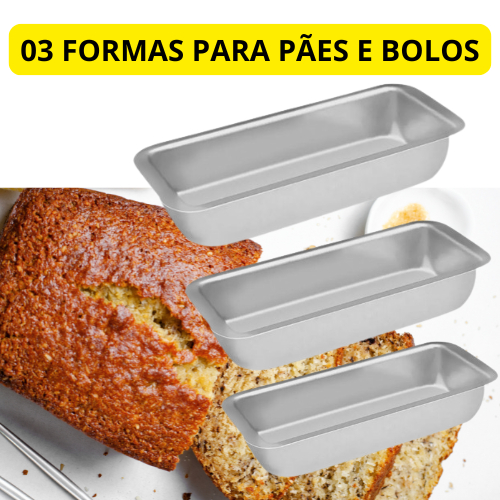 03 Formas para pães e Bolos, TAM 1, TAM 2 e TAM 3: Cozimento uniforme
