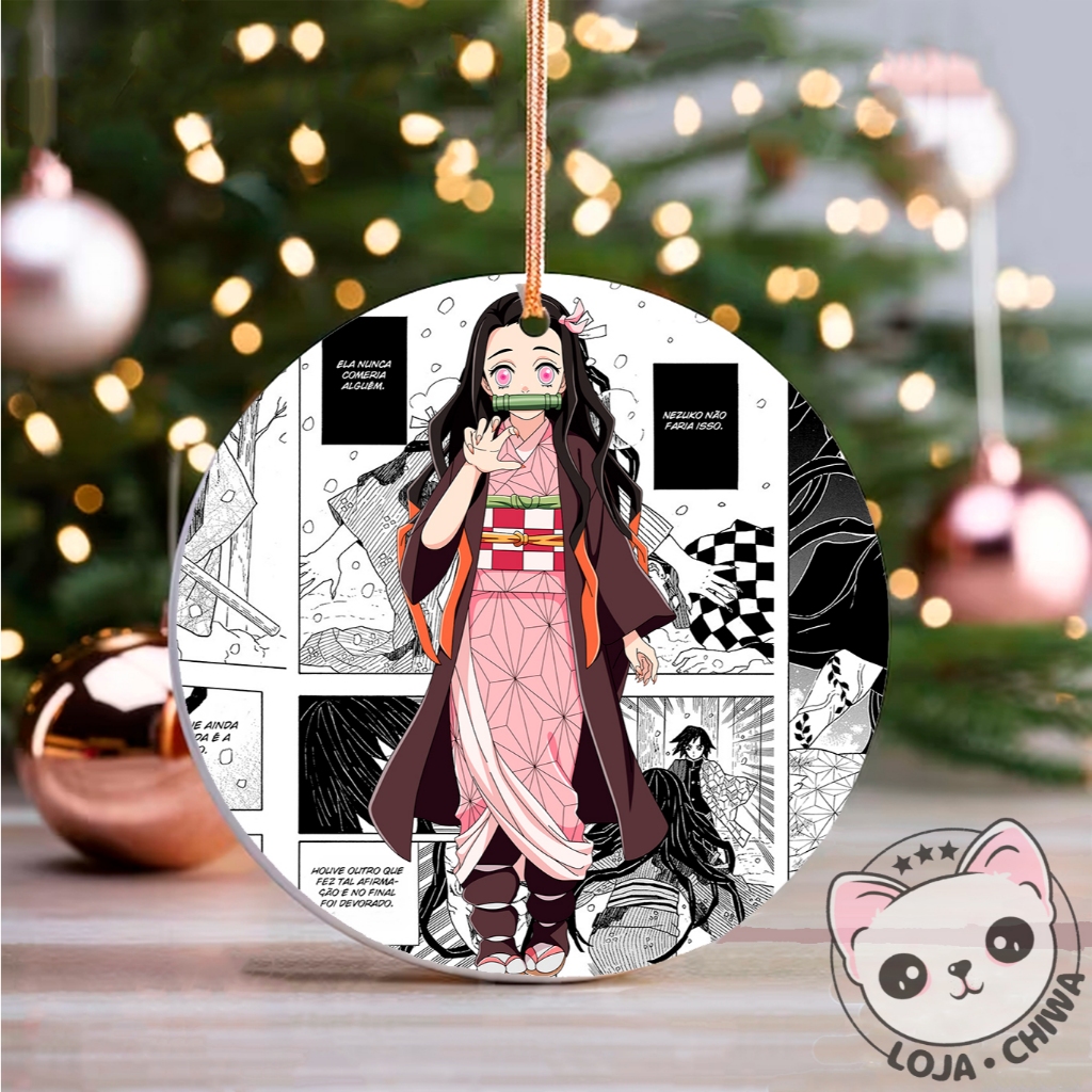 Enfeite de Natal Demon Slayer Nezuko Kamado Anime Manga Otaku Merry Christmas Ornamento Festas em Madeira