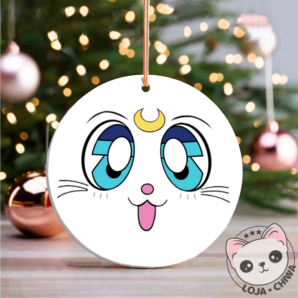 Enfeite de Natal Sailor Moon Gato Anime Manga Amor Merry Christmas Ornamento Festas em Madeira