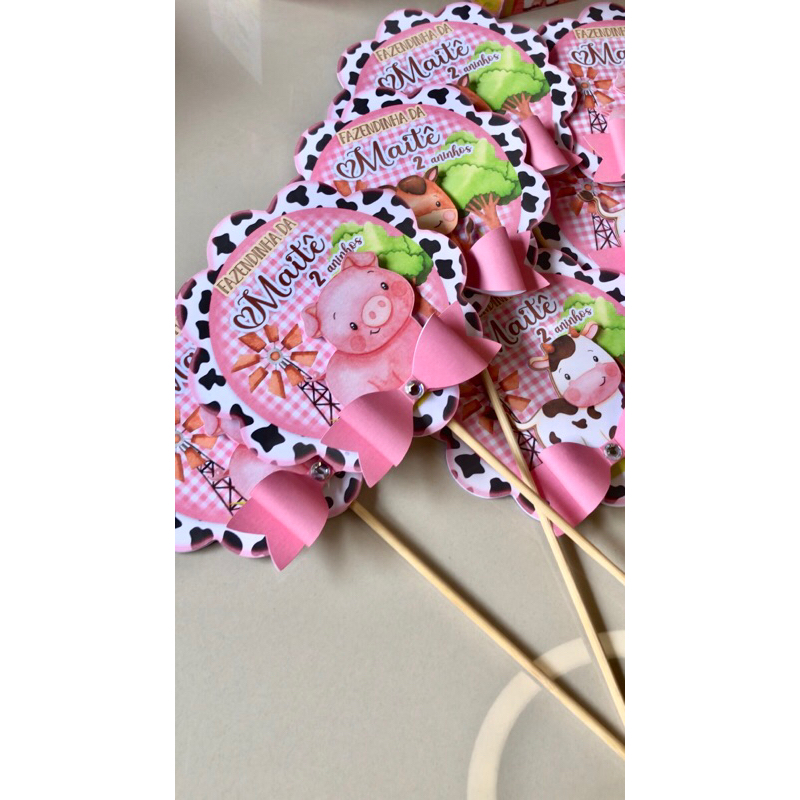10 Toppers gigante personalizado estilo luxo para centro de mesa, fazendinha rosa!